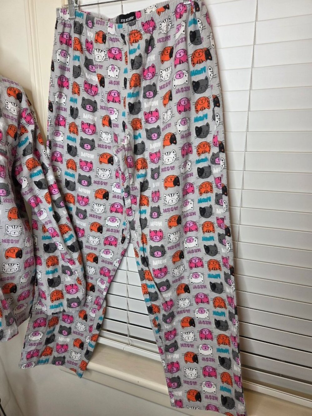 Joe Boxer Womens Cat Print Pajamas L Gray Button-Up Elastic Waist Pants Cotton - Picture 3 of 8